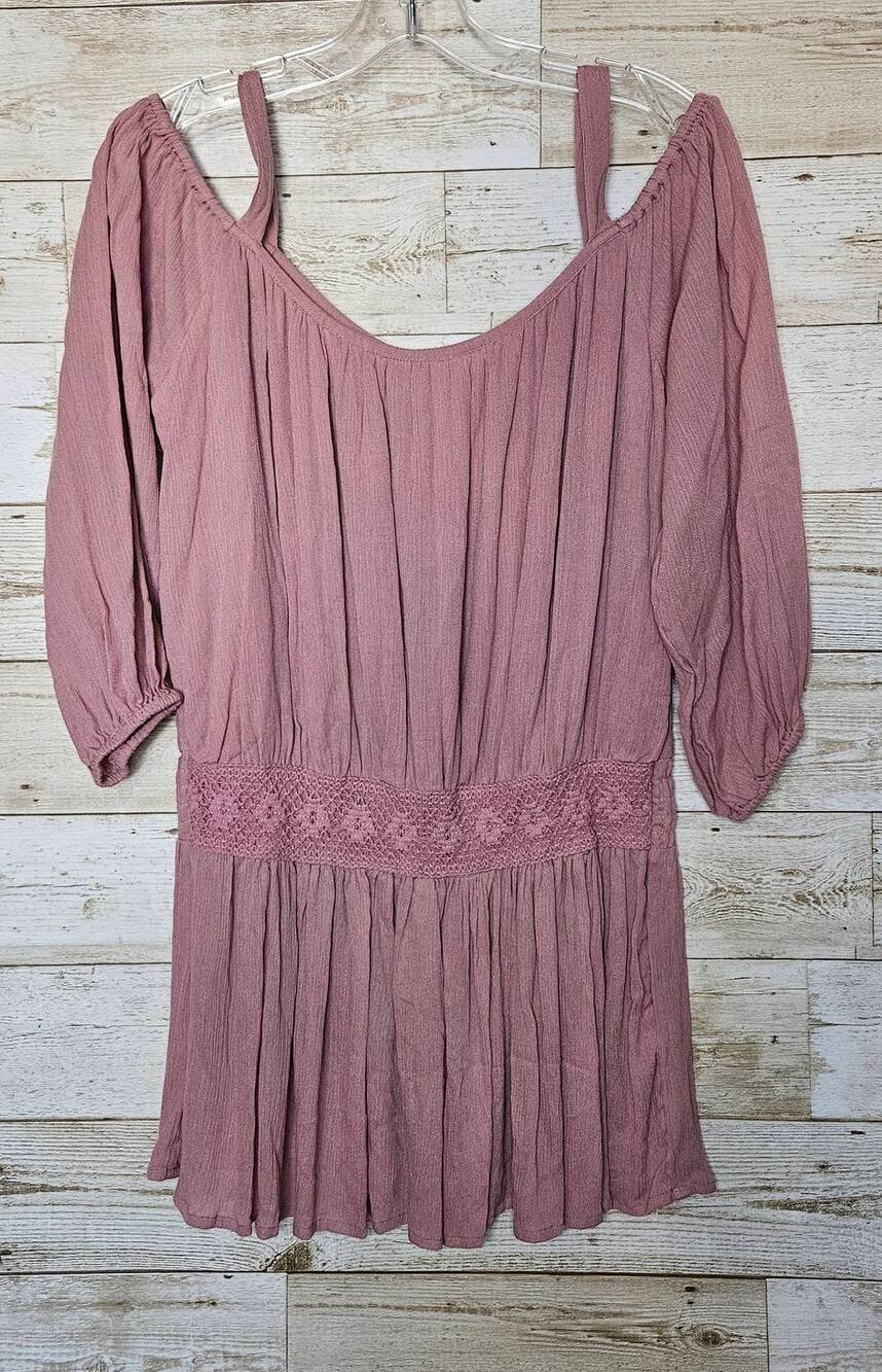 Soft Surroundings Cottagecore Tunic Womens M Pink Crochet Blouse Flowy Boho Top